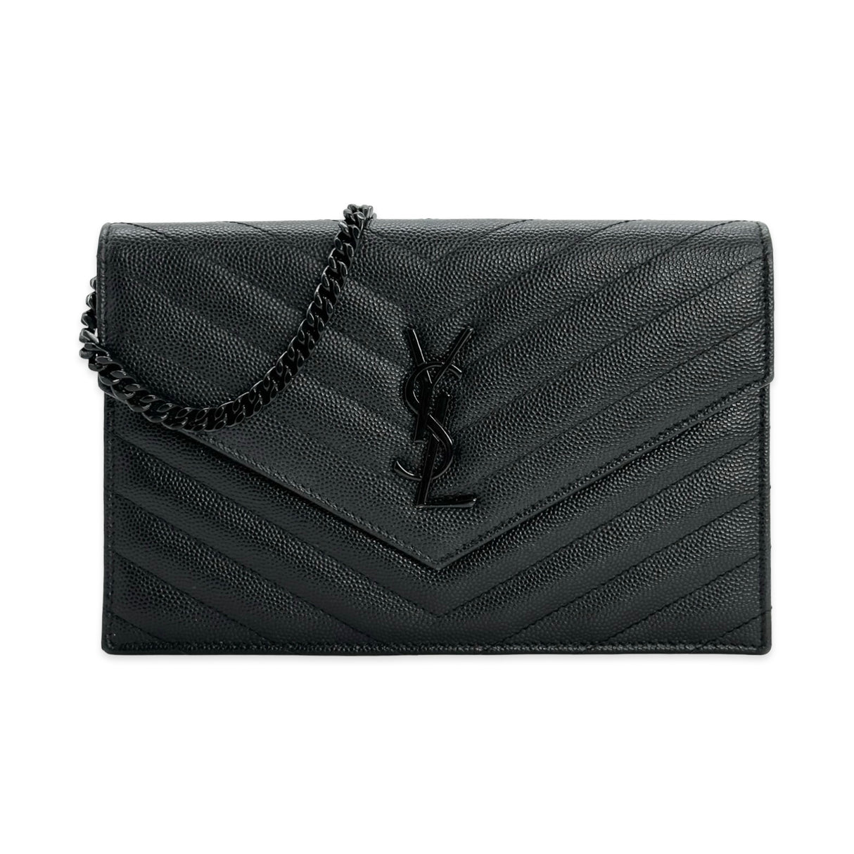 SAINT LAURENT: Quilted Grain de Poudre Small Cassandre Envelope Chain Wallet