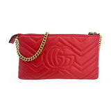 GUCCI: Quilted Leather GG Marmont Pochette with Chain