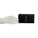 SAINT LAURENT: Quilted Grain de Poudre Fragments Zip Card Case