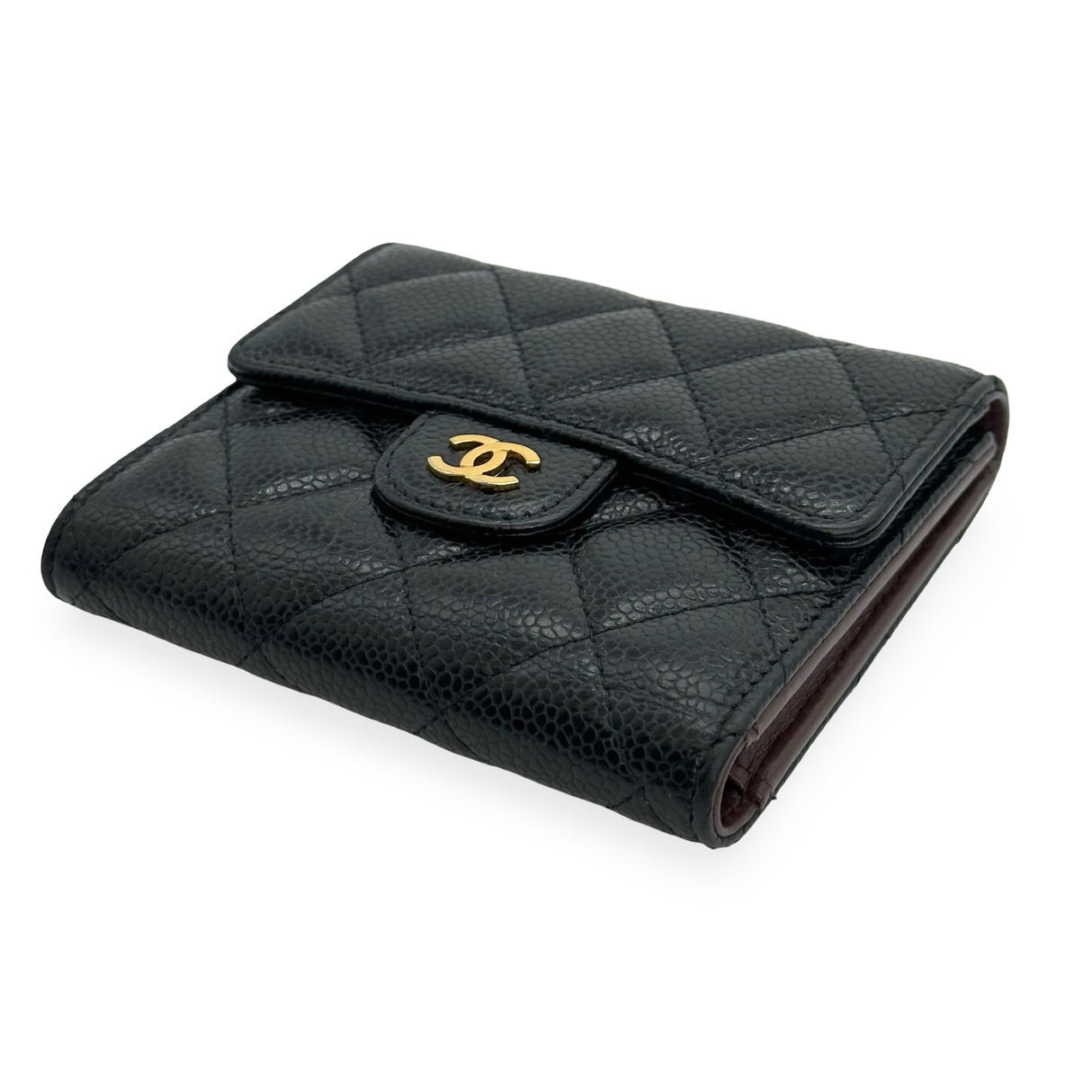 CHANEL: Quilted Caviar Small Classic Flap Wallet