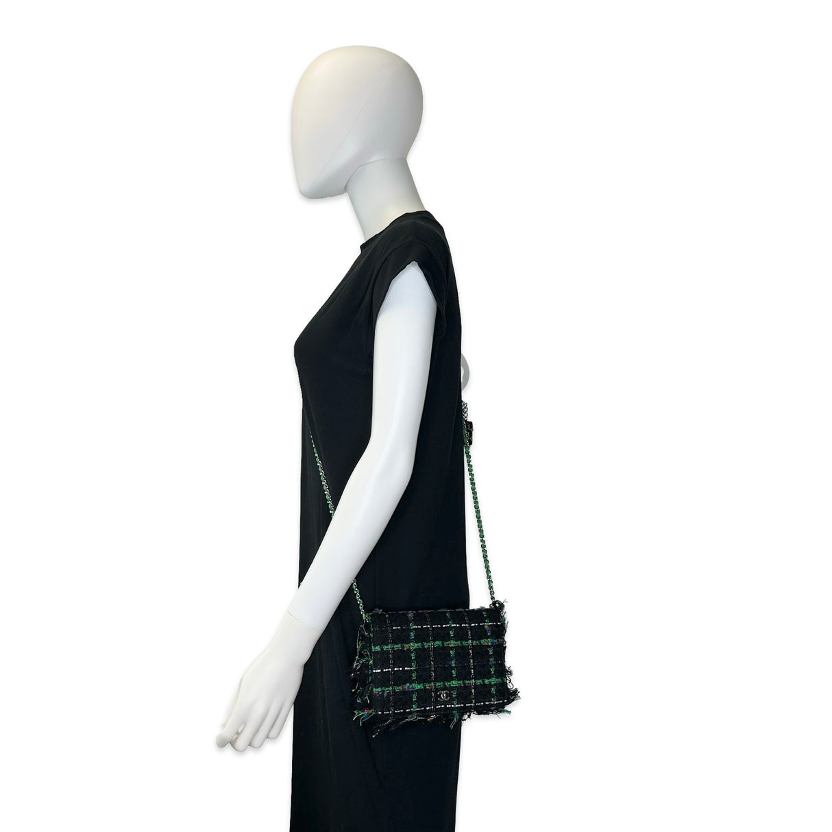 CHANEL: Fringe Tweed Robot Classic Wallet on a Chain