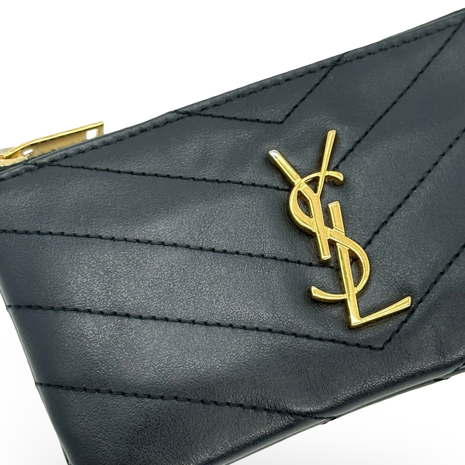 SAINT LAURENT: Quilted Leather Cassandre Zip Key Pouch – Luv