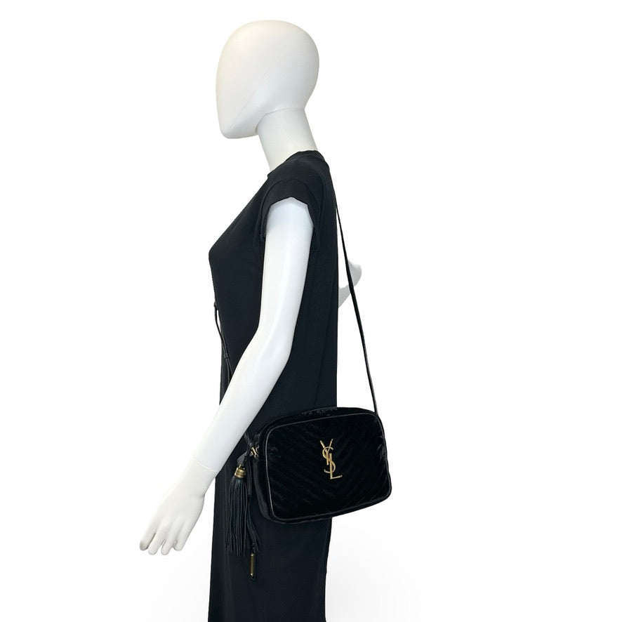 SAINT LAURENT: Quilted Velet Lou Camera Bag