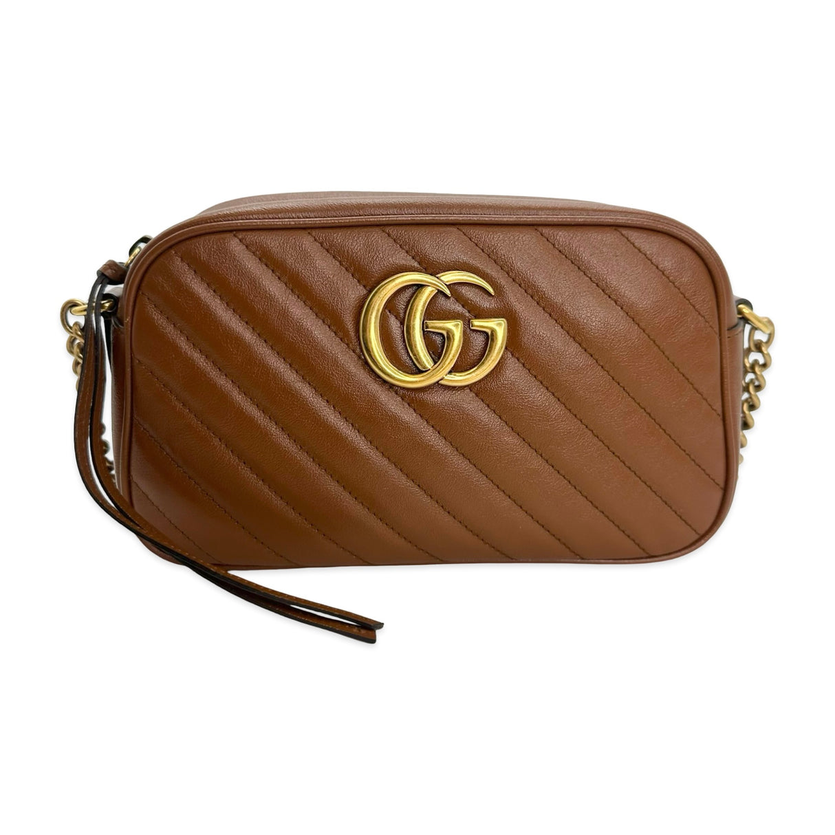 GUCCI: Diagonal Quilted Leather GG Marmont Small Camera Bag