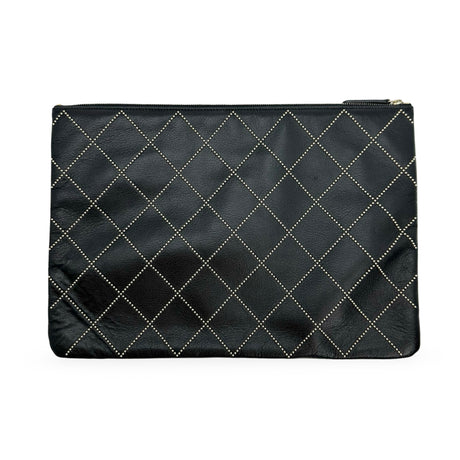 CHANEL: Quilted Studded Calfskin Large O Case Zip Pouch