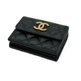 CHANEL: Quilted Caviar Small Double Wallet