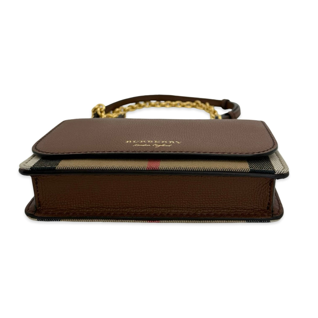 BURBERRY: Grained Leather Hampshire Check Crossbody