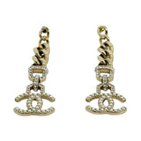 CHANEL: CC Crystal Pearl Chain Drop Earrings