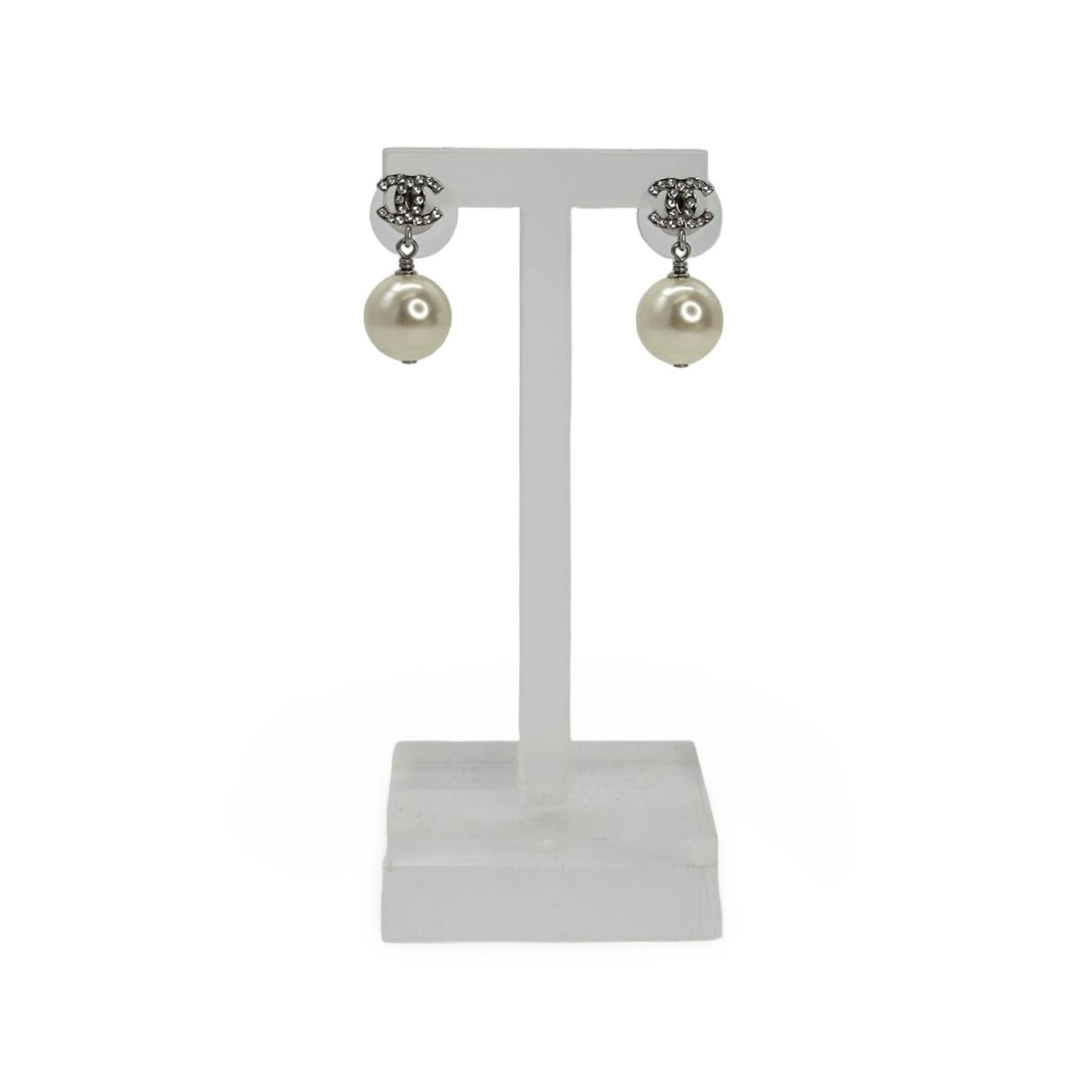 CHANEL: CC Crystal Pearl Drop Earrings