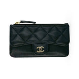 CHANEL: Quilted Caviar Flap Zip Card Holder