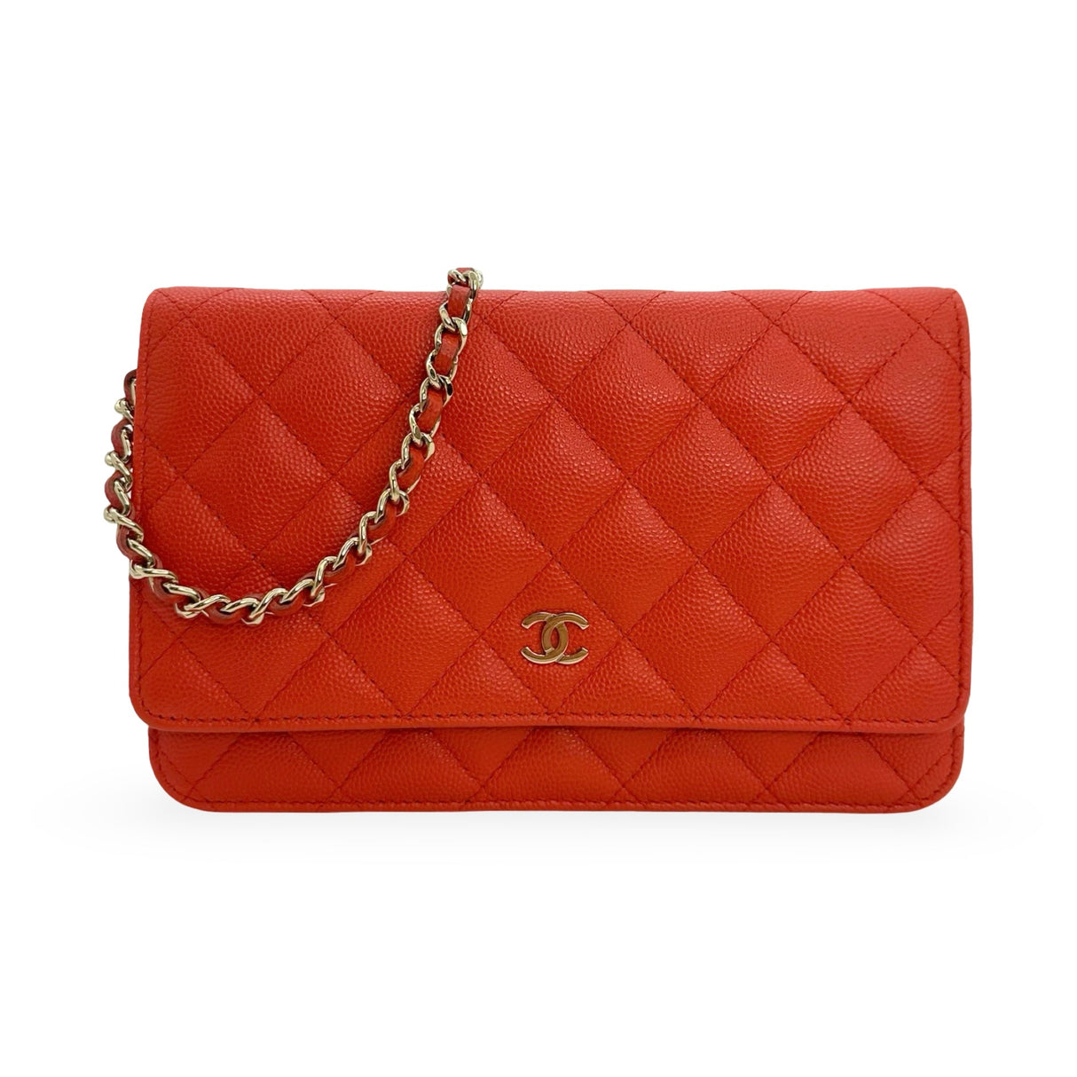 CHANEL: Quilted Caviar Classic Wallet on a Chain
