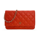 CHANEL: Quilted Caviar Classic Wallet on a Chain