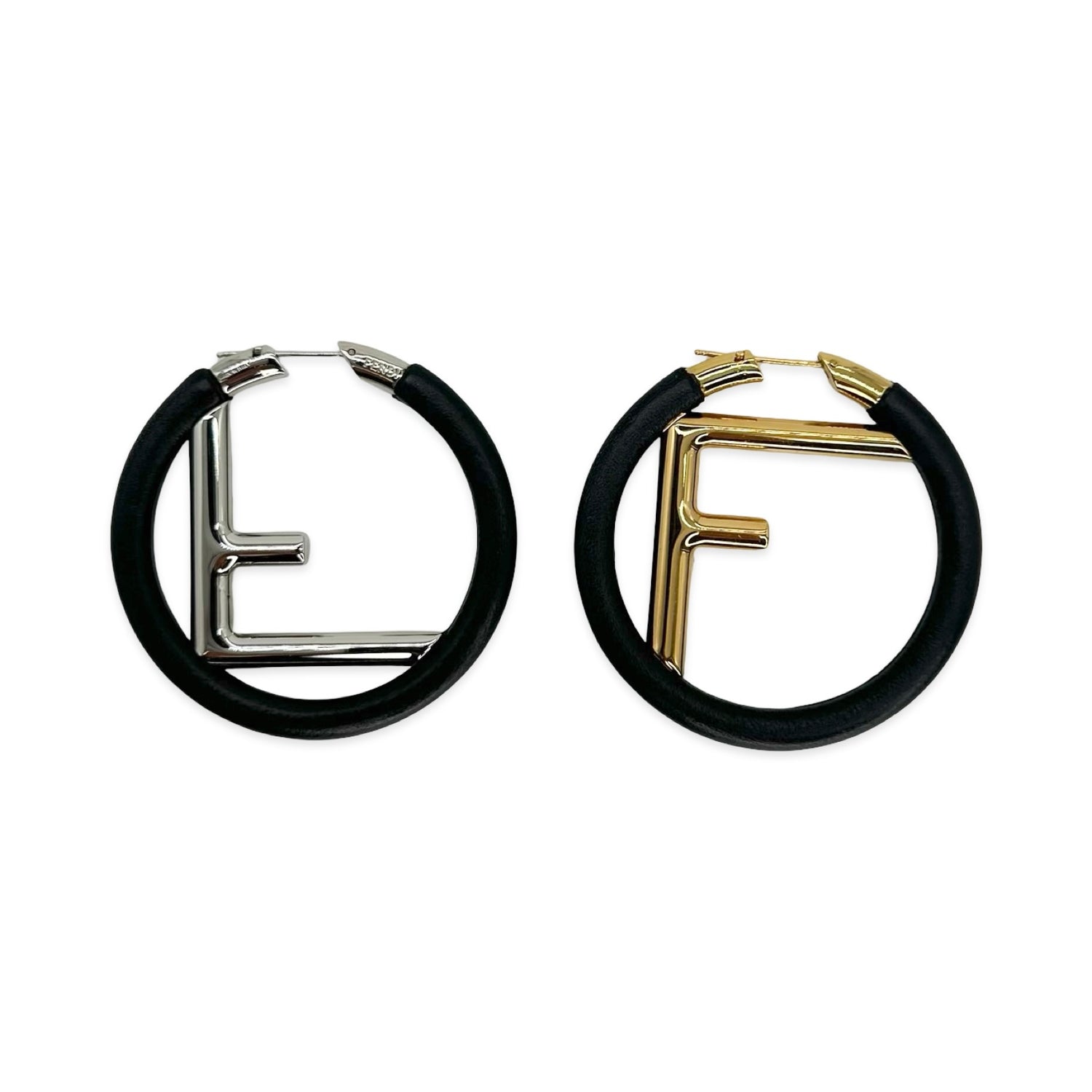 Leather Hoop FF Earrings