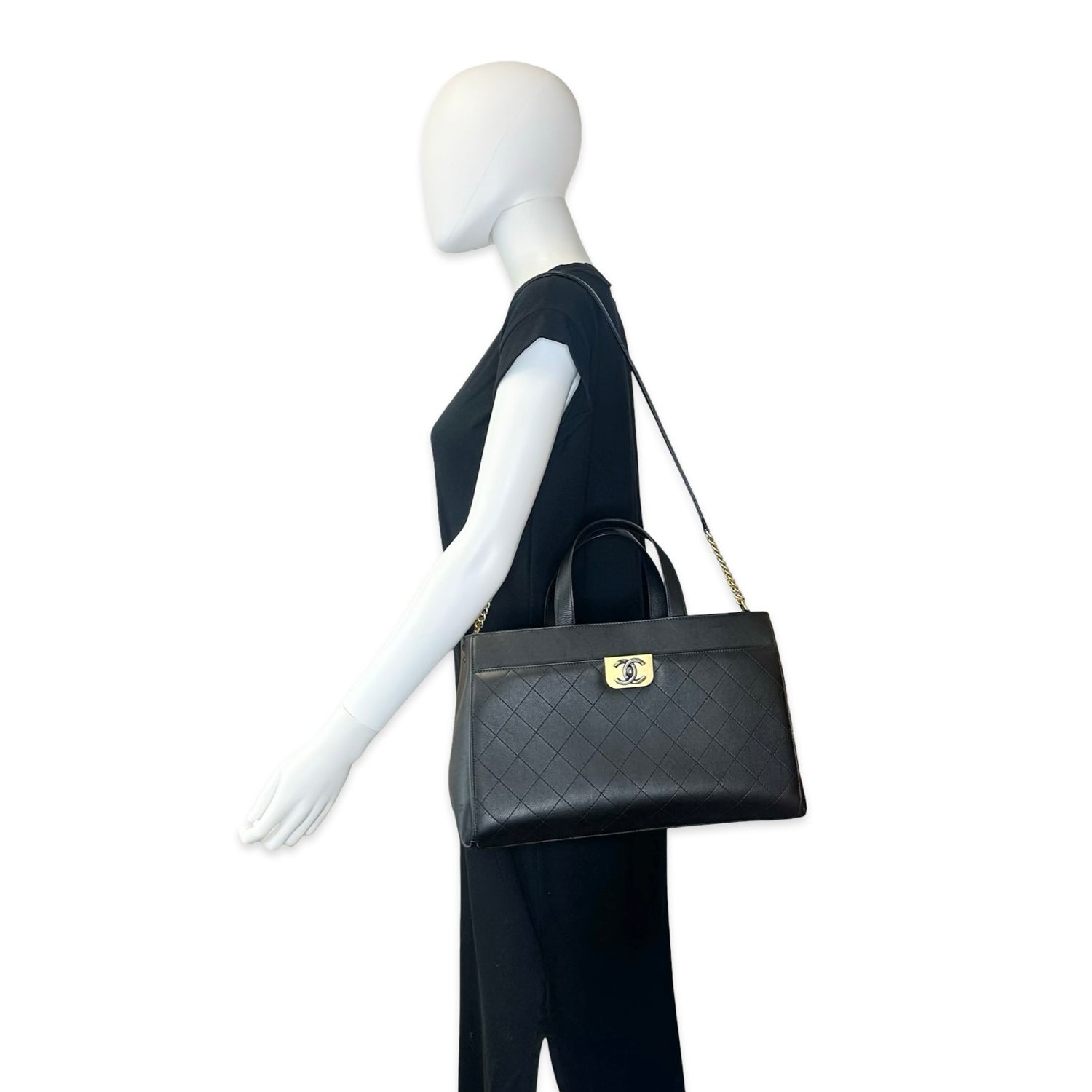 Chanel Quilted Leather Straight Line Shopping Tote