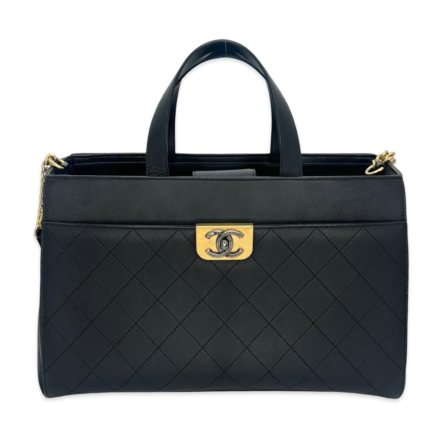 Quilted Leather Straight Line Shopping Tote