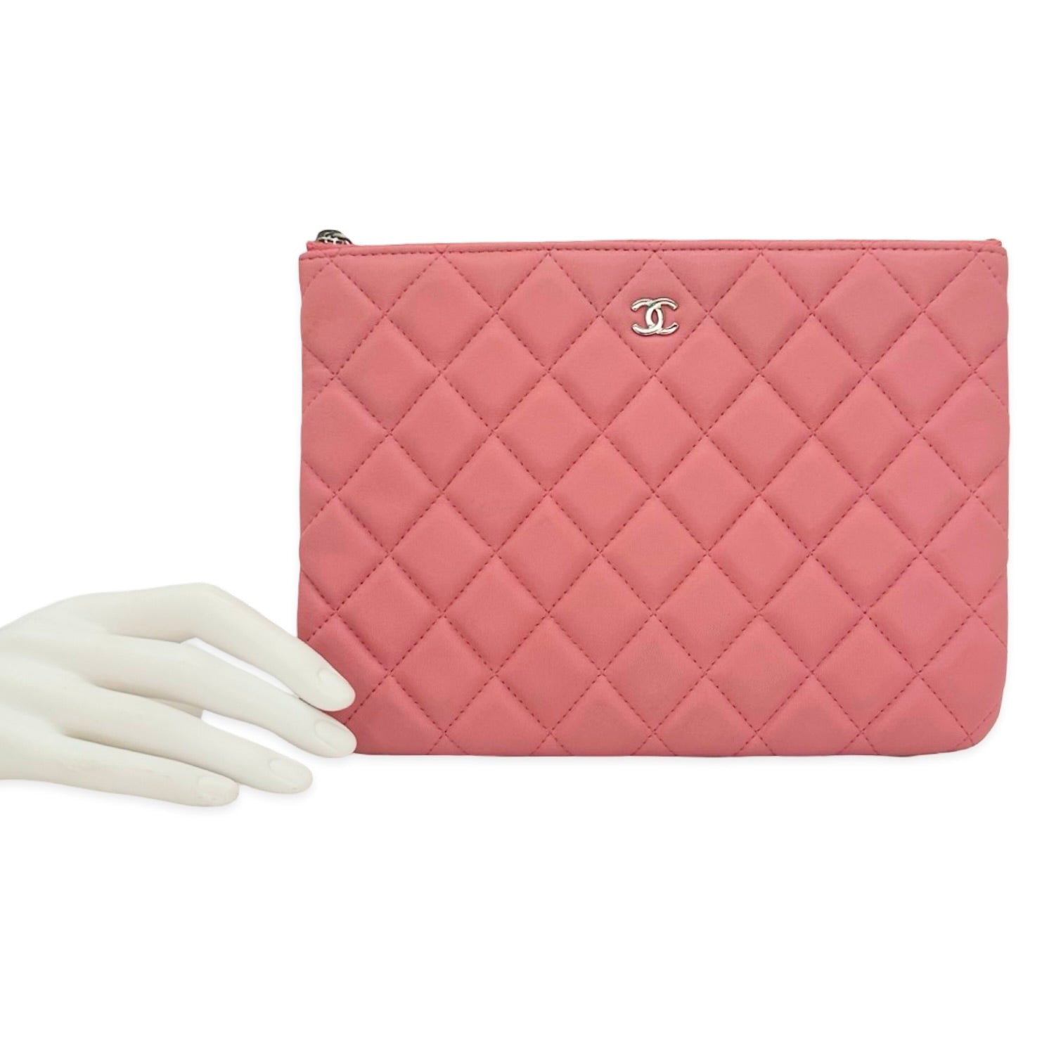 Chanel Quilted Lambskin Medium O Case Zipped Pouch