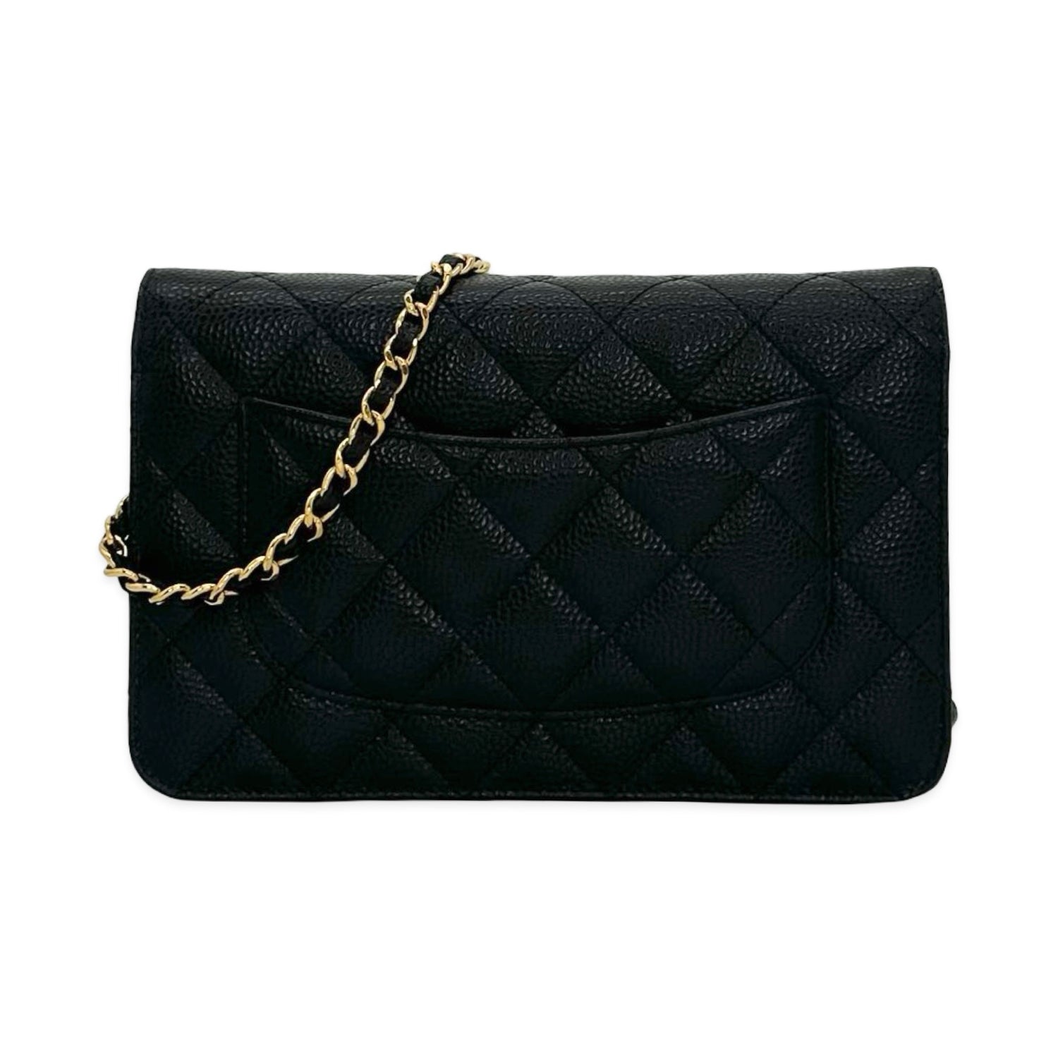Quilted Caviar Turn Lock Wallet on a Chain