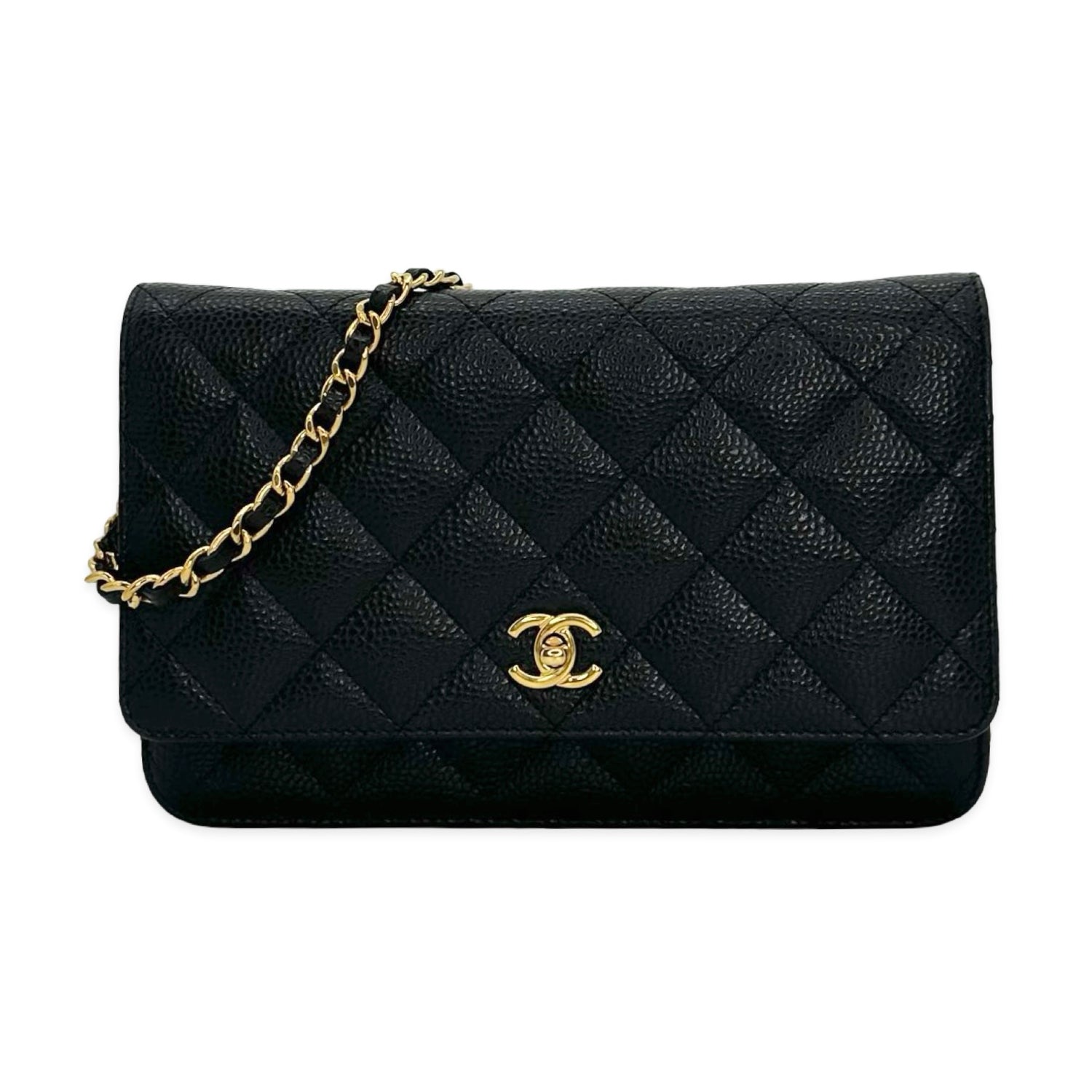 Quilted Caviar Turn Lock Wallet on a Chain