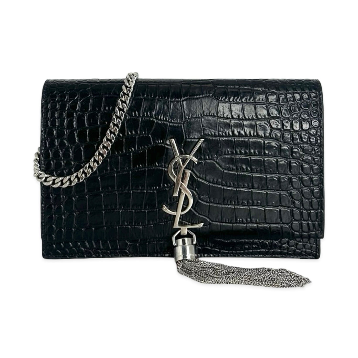 Croc Embossed Kate Tassel Chain Wallet