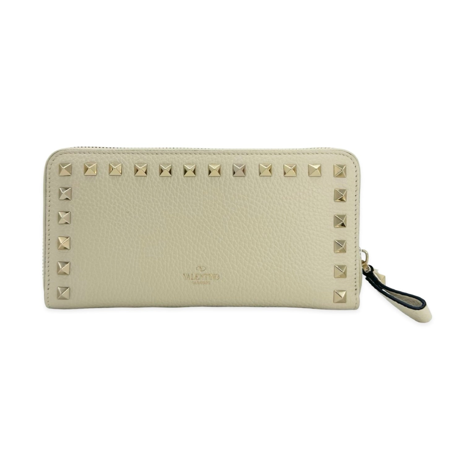 Grainy Leather Rockstud Long Zip Wallet