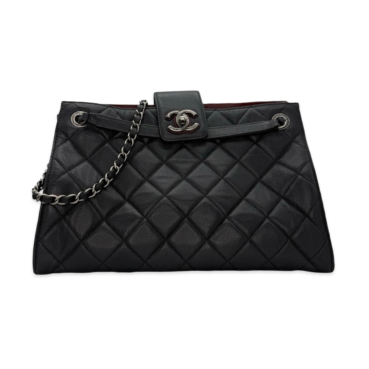 Caviar CC Lock Accordion Tote Gunmetal