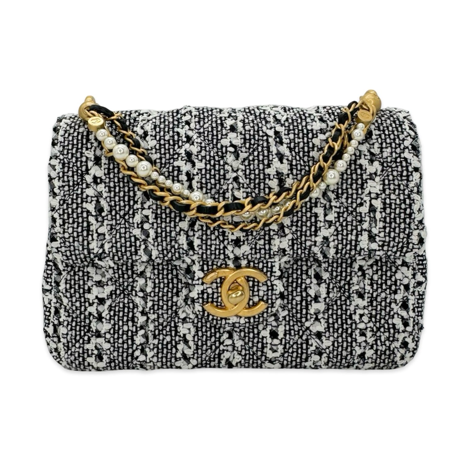 Tweed Pearl Twist Mini Square Flap Bag