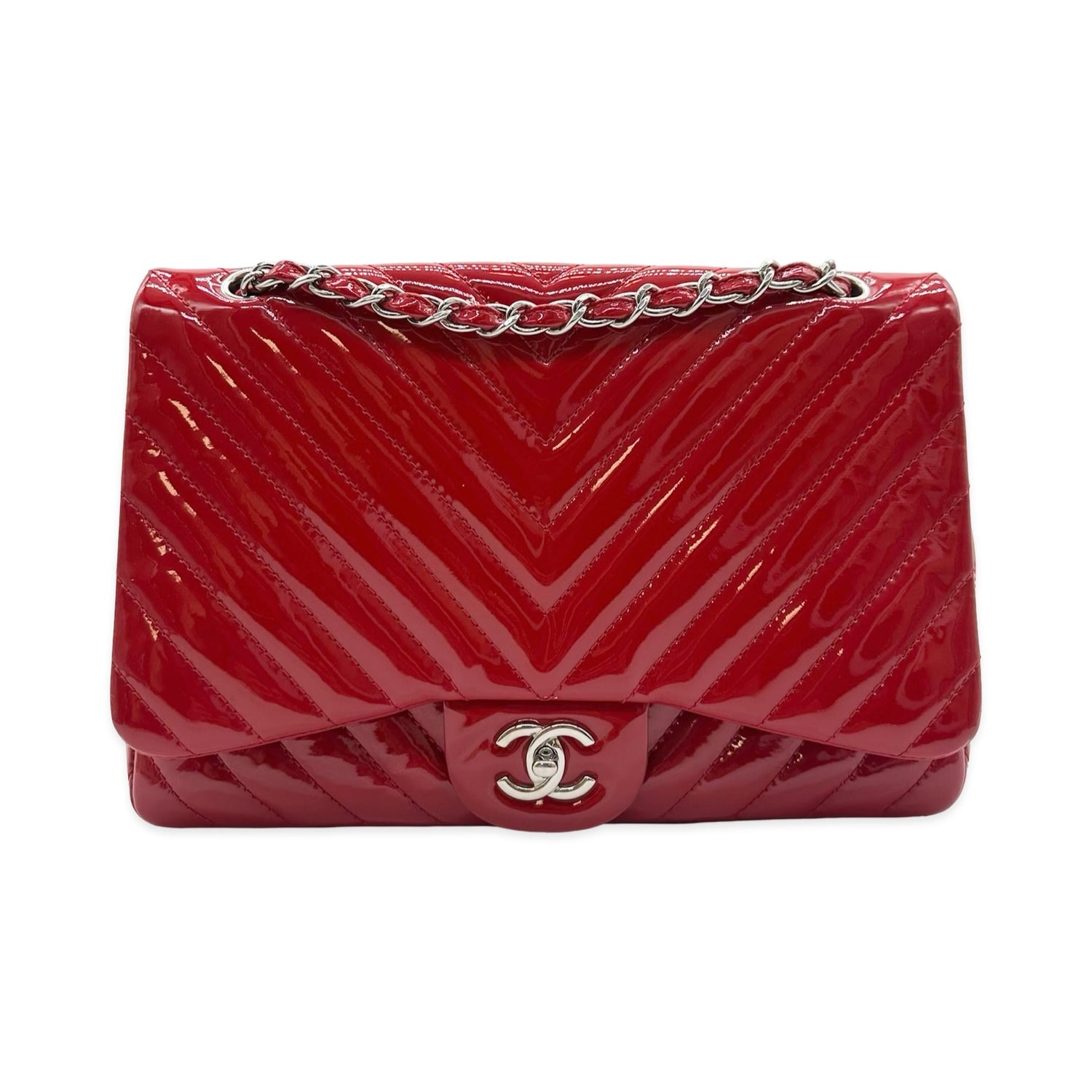 Chevron Quilted Patent Large Single Flap