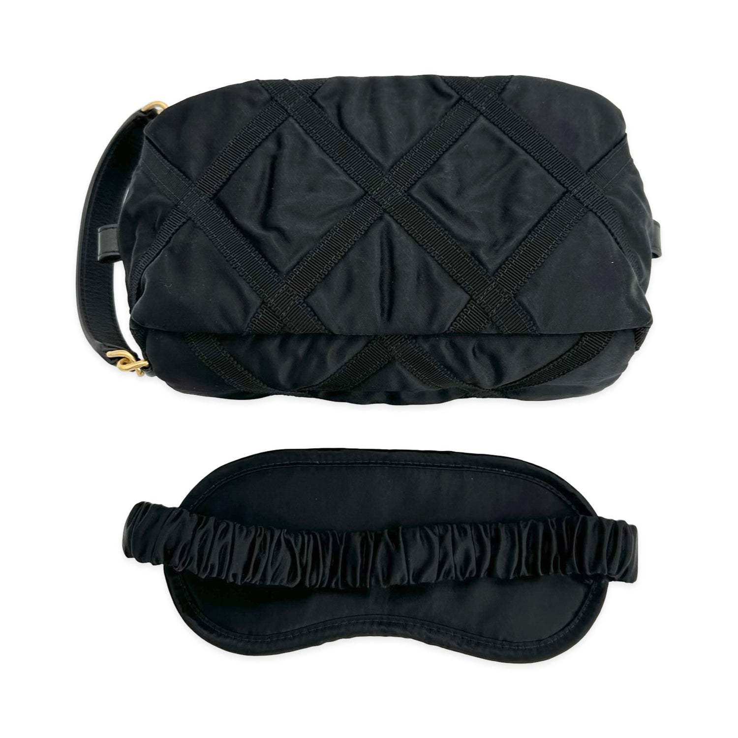 Quilted Satin Nylon Cosmetic Pouch with Sleeping Mask