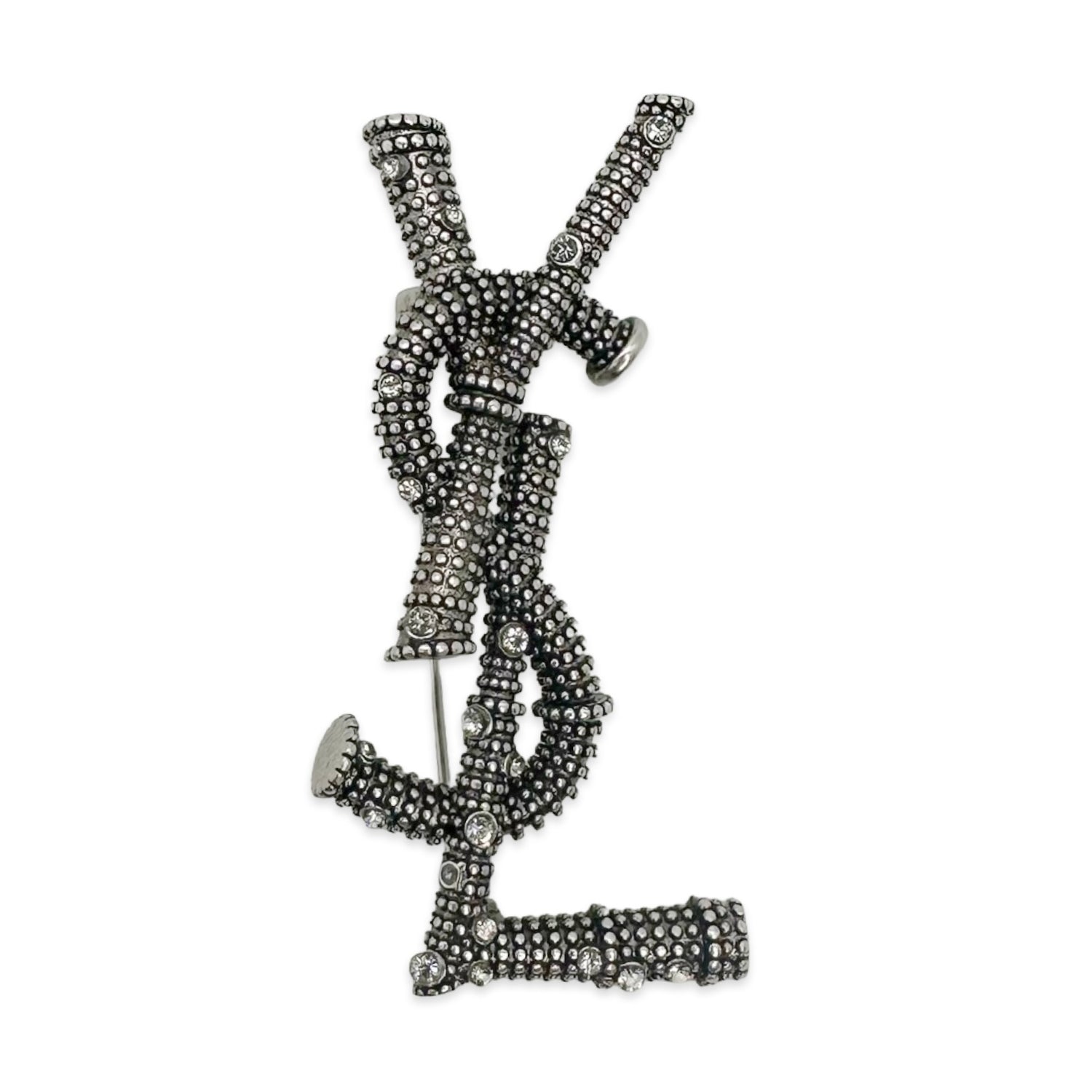 Saint Laurent Crystal Logo Brooch