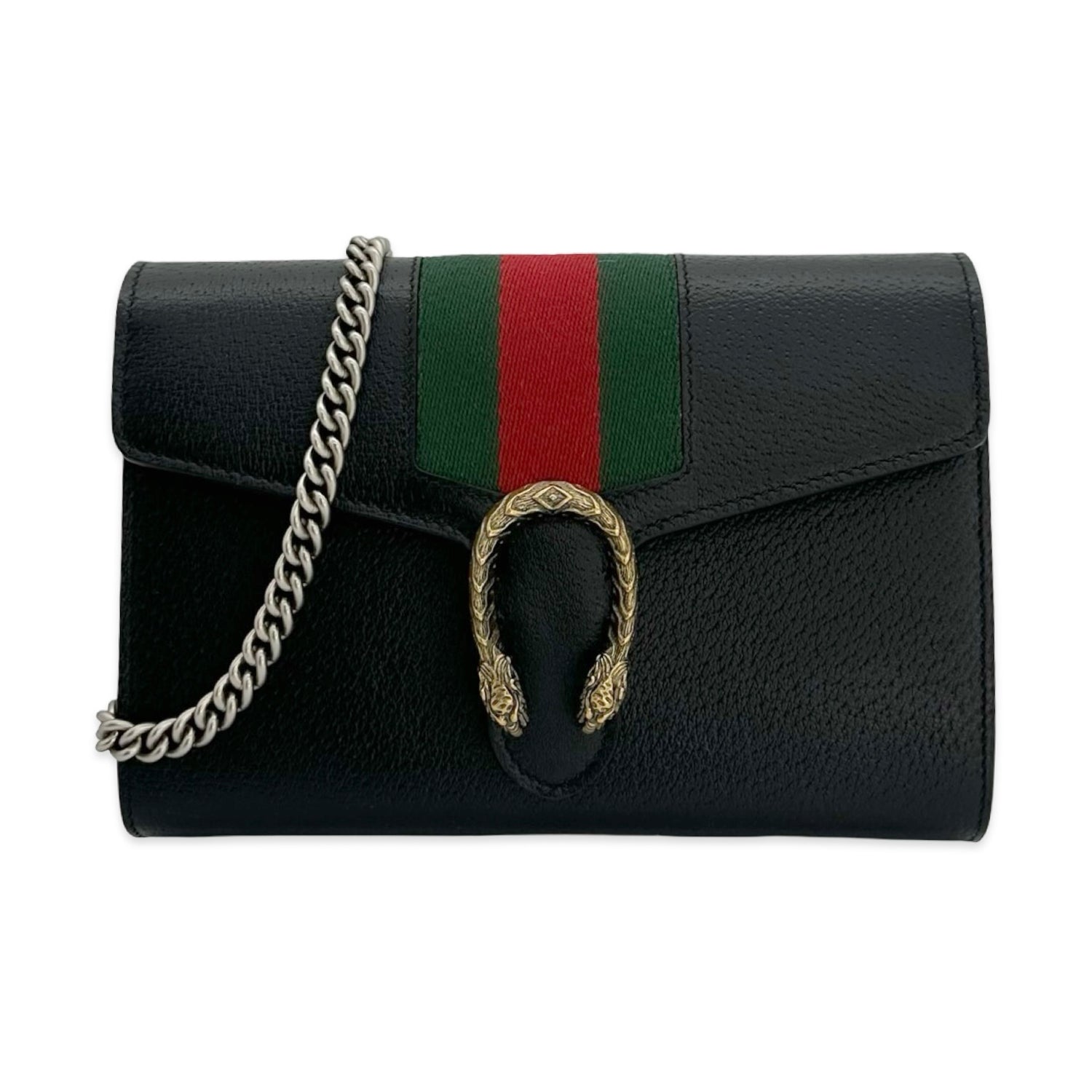 Grained Leather Dionysus Web Chain Wallet