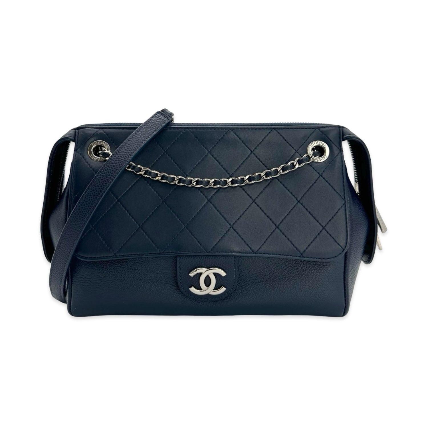 Quilted Top Zip Flap Chain Bag