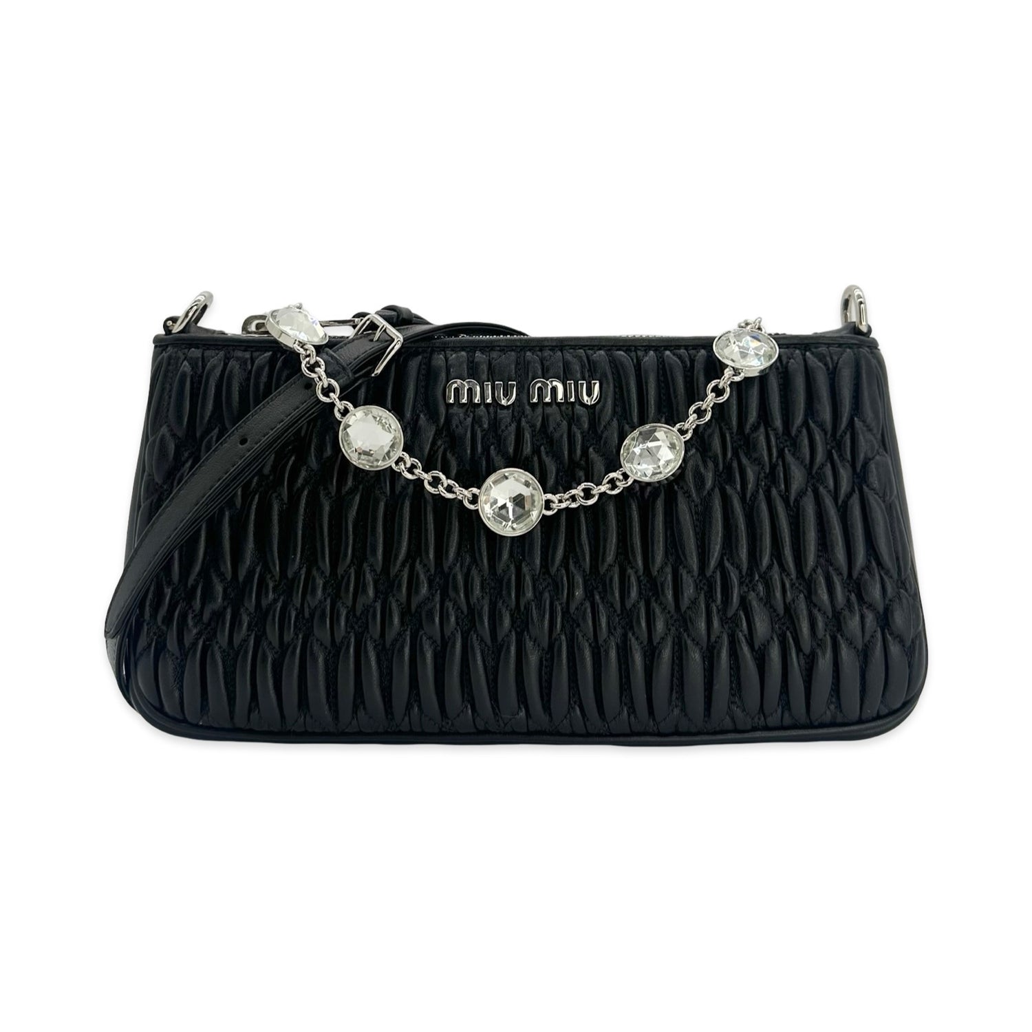 Quilted Nappa Leather Crystal Chain Pochette