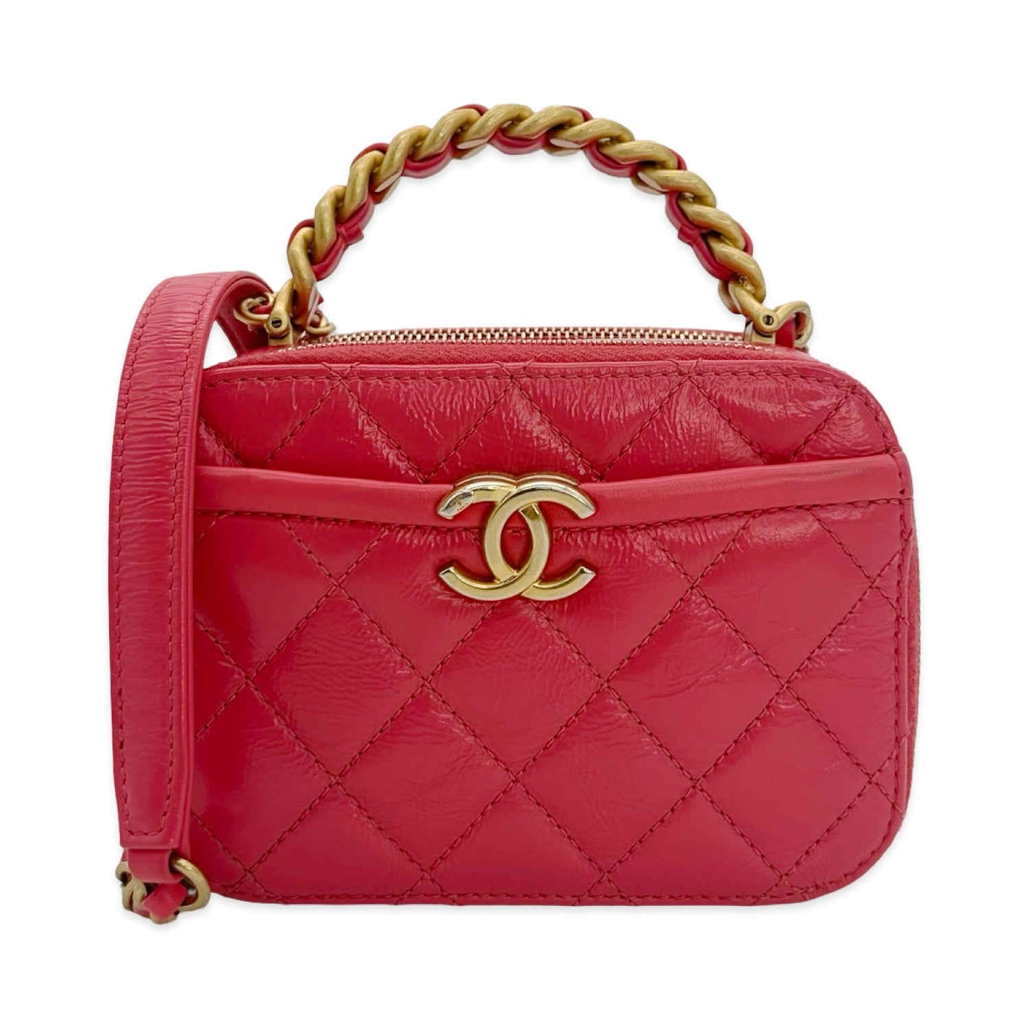 Aged Calfskin Mini Chain Top Handle Vanity