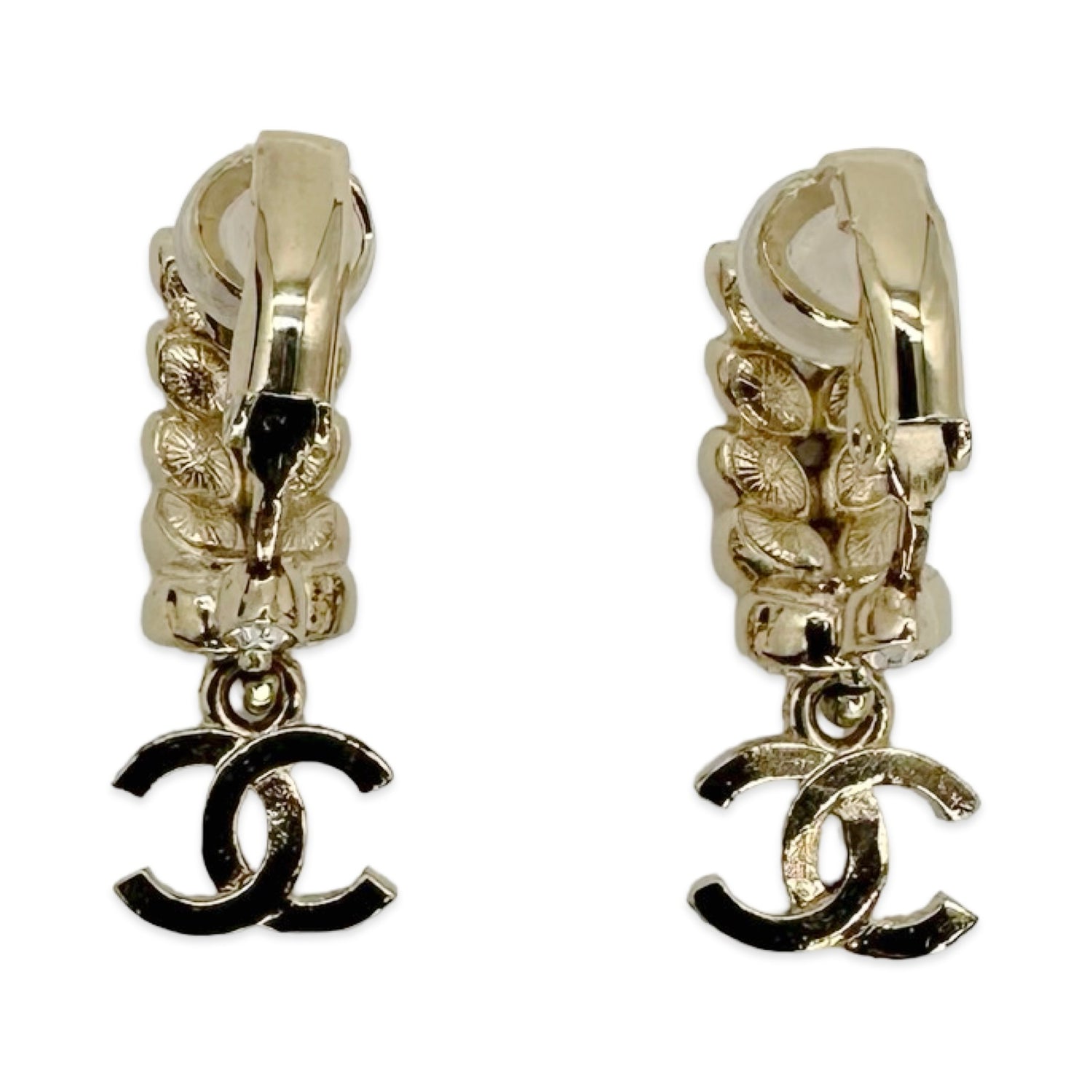 Crystal Leaf CC Dangle Clip On Earrings