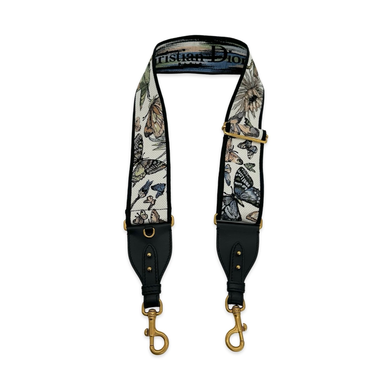 Christian Dior Embroidered Canvas Butterflies Wide Adjustable Strap