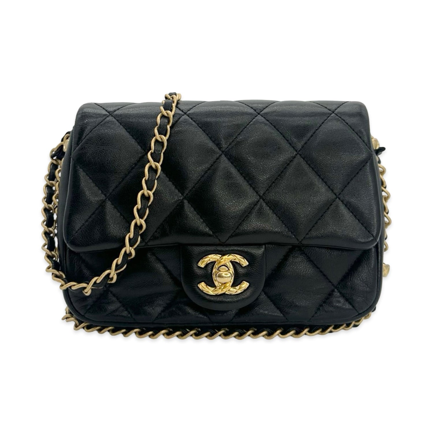 Quilted Lambskin Chain Around Small Flap Bag