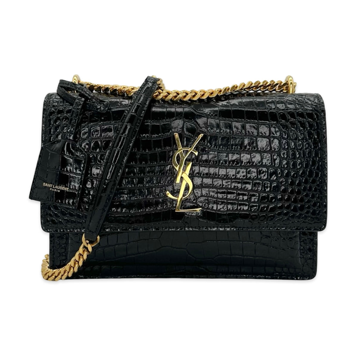 Saint Laurent Croc Embossed Medium Sunset