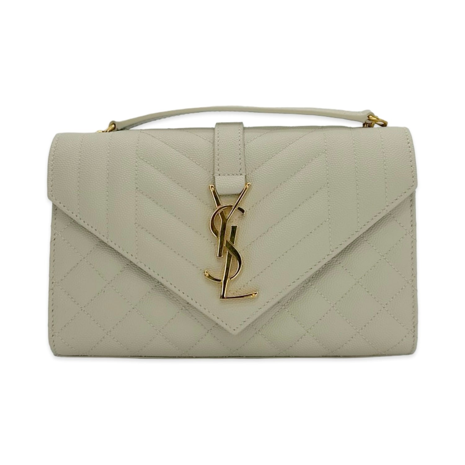 Saint Laurent Quilted Grain de Poudre Triquilt Envelope Chain Bag