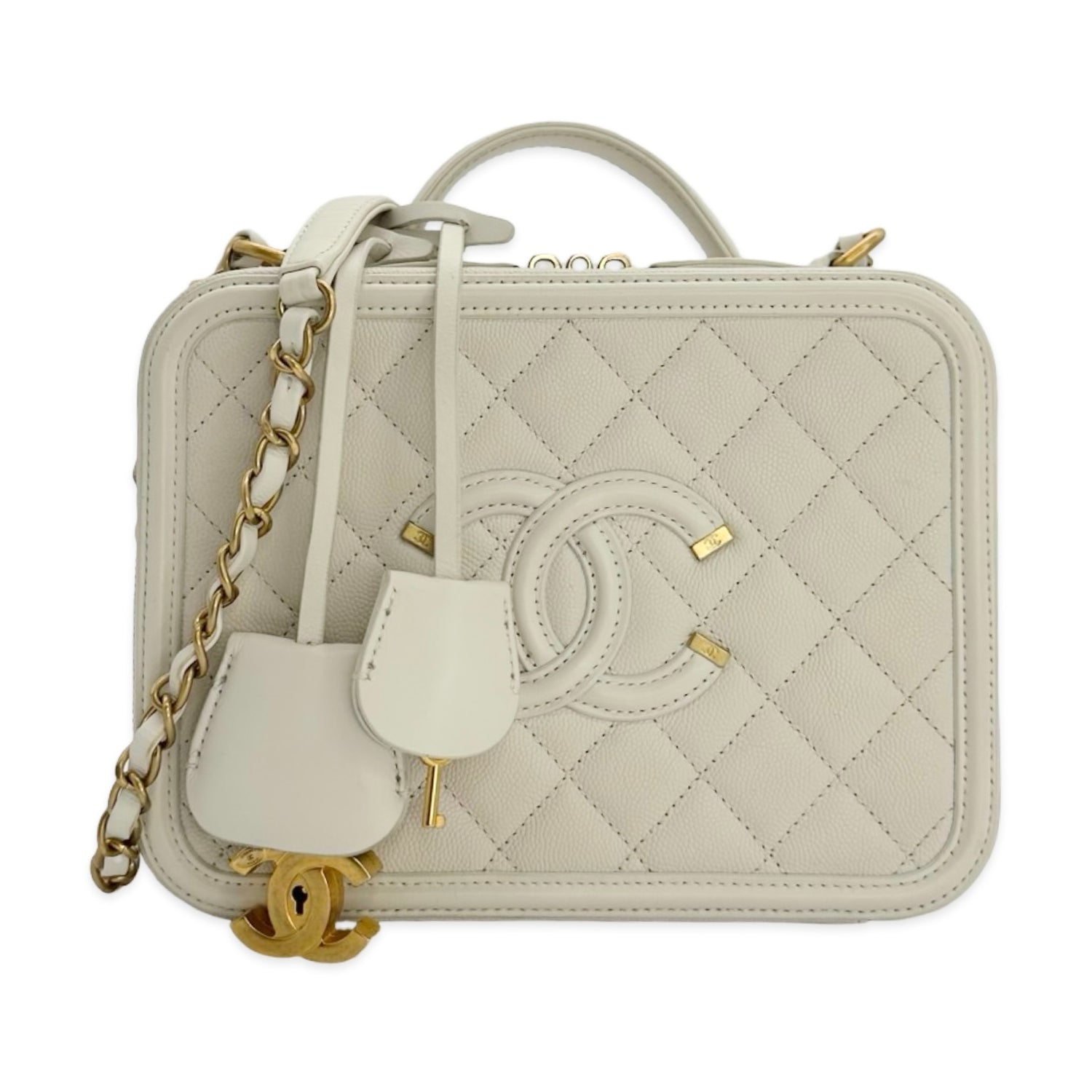 Chanel Quilted Caviar Medium CC Filigree Vanity Case