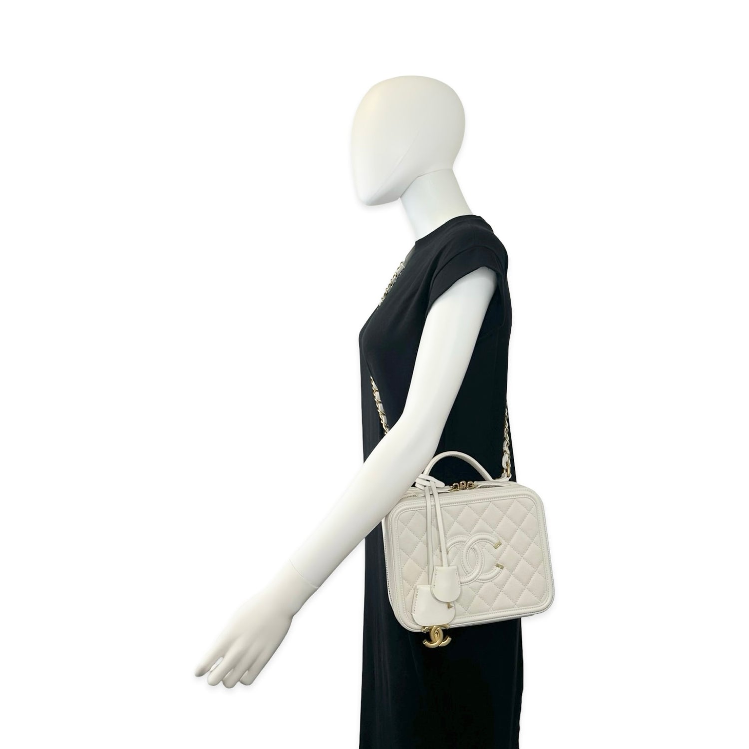 Chanel Quilted Caviar Medium CC Filigree Vanity Case