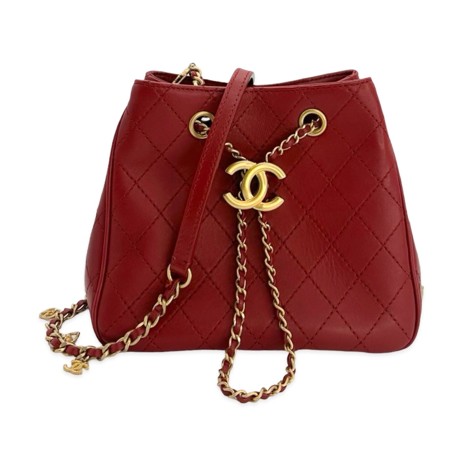 Chanel Caflskin Stitched Small Egyptian Amulet Charms Bucket Bag
