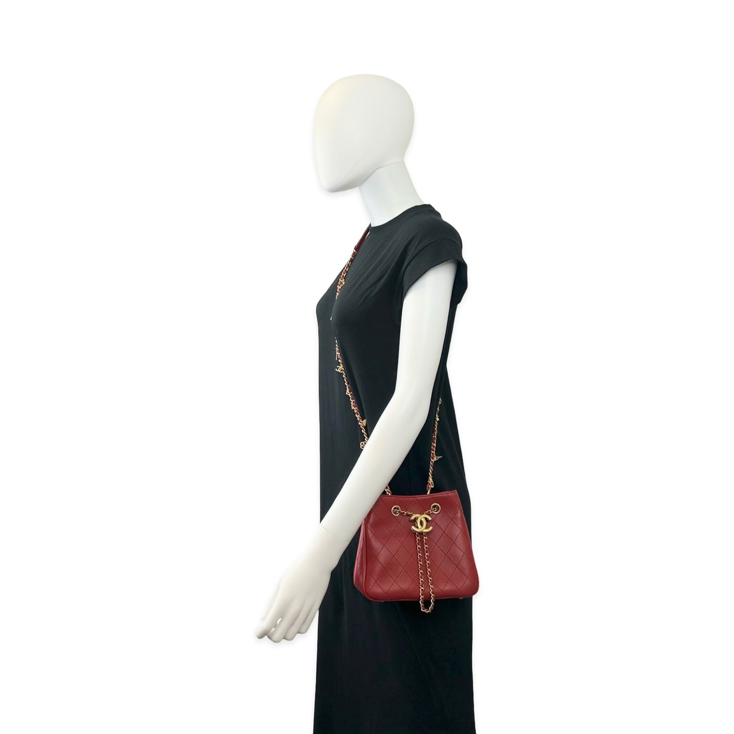 Chanel Caflskin Stitched Small Egyptian Amulet Charms Bucket Bag
