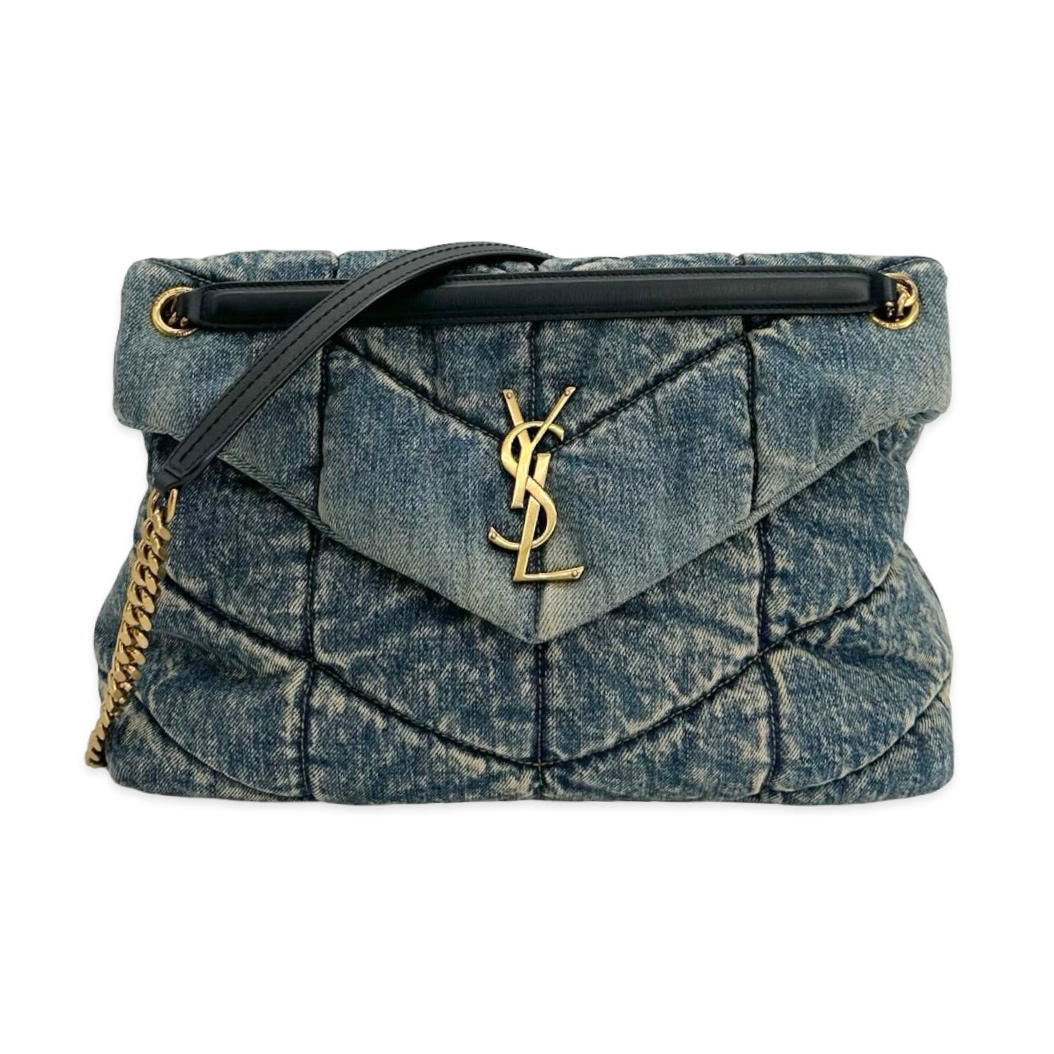 Saint Laurent Quilted Denim Medium Lou Puffer