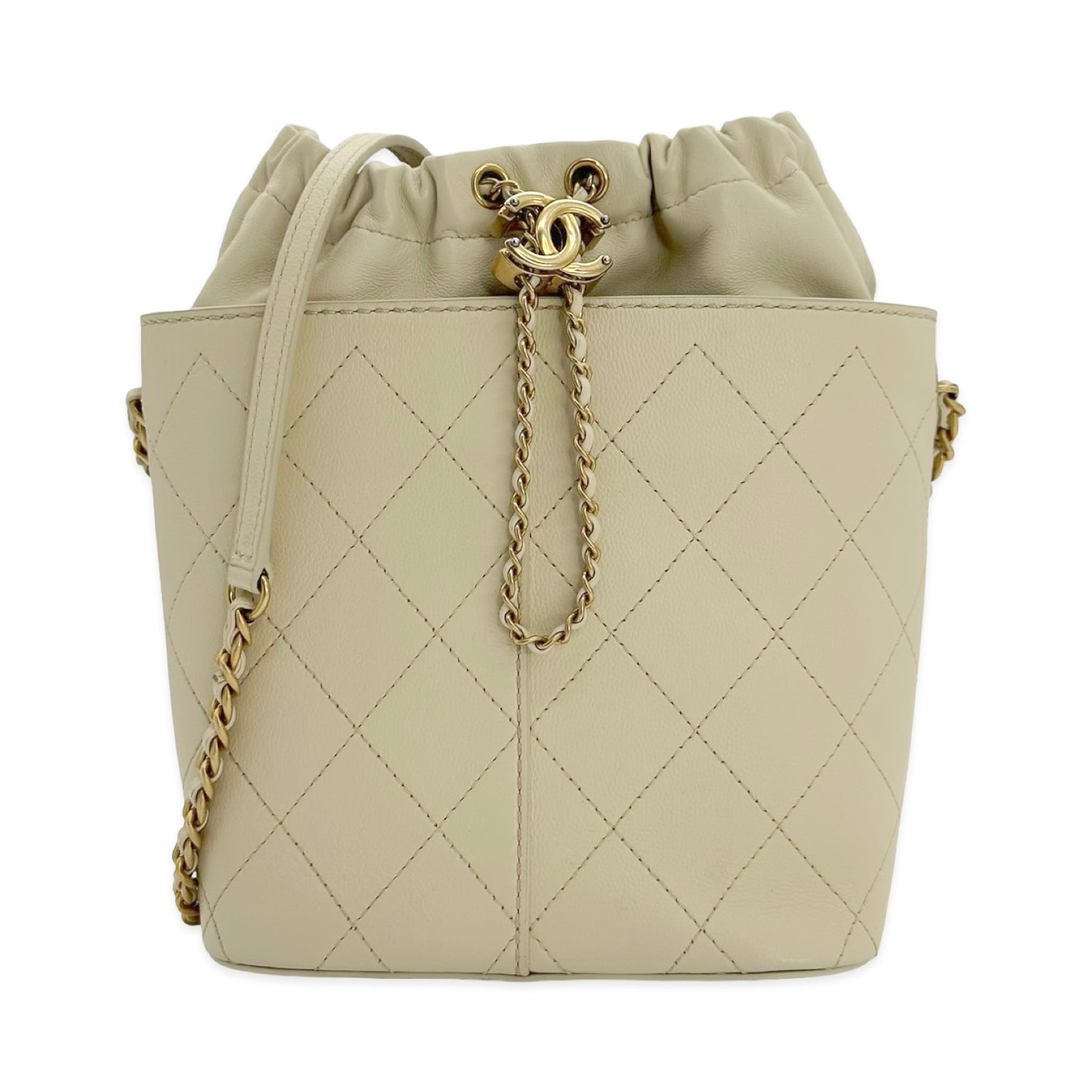 Chanel Quilted Calfskin CC Cinch Drawstring Bucket Bag