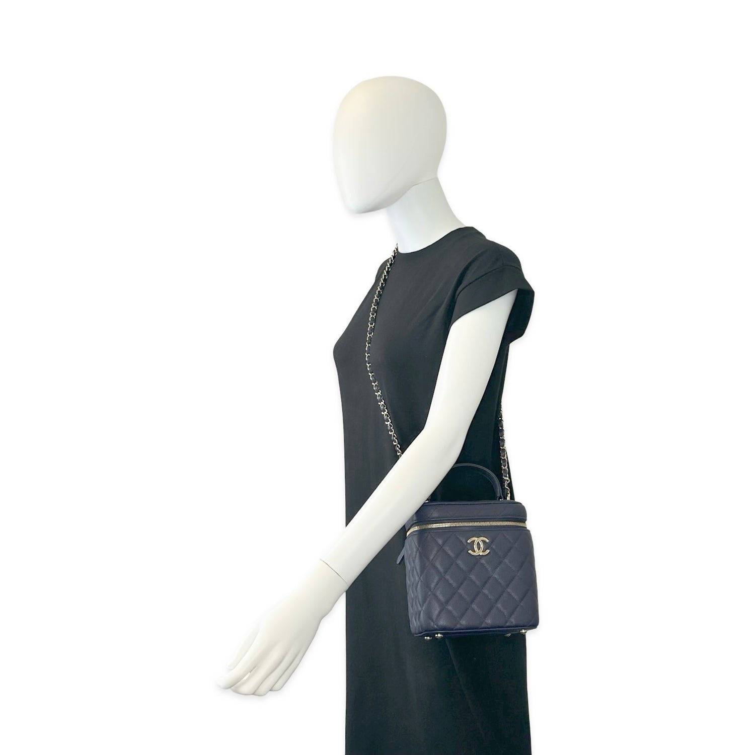 Chanel Quilted Caviar Cube Vanity Case