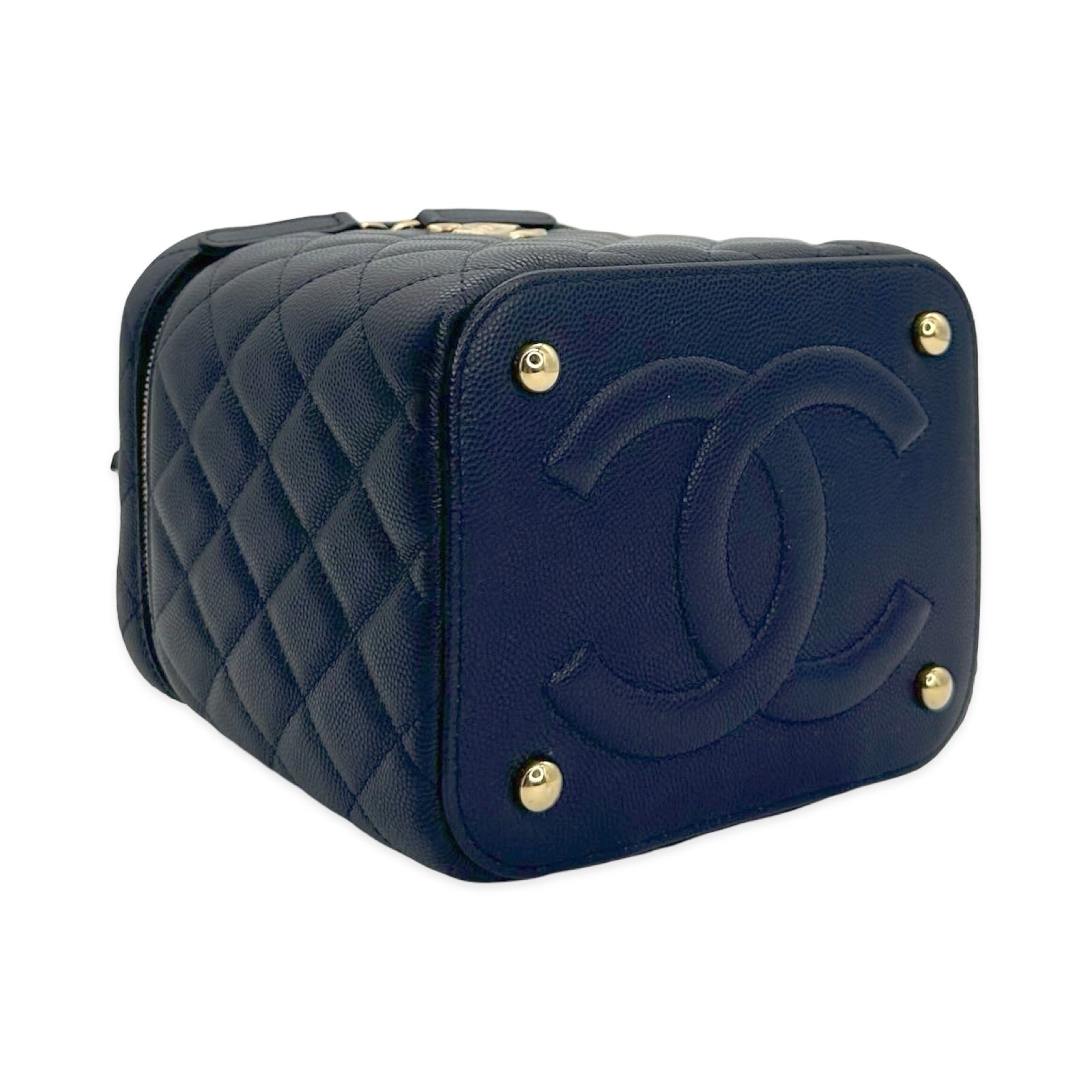 Chanel Quilted Caviar Cube Vanity Case