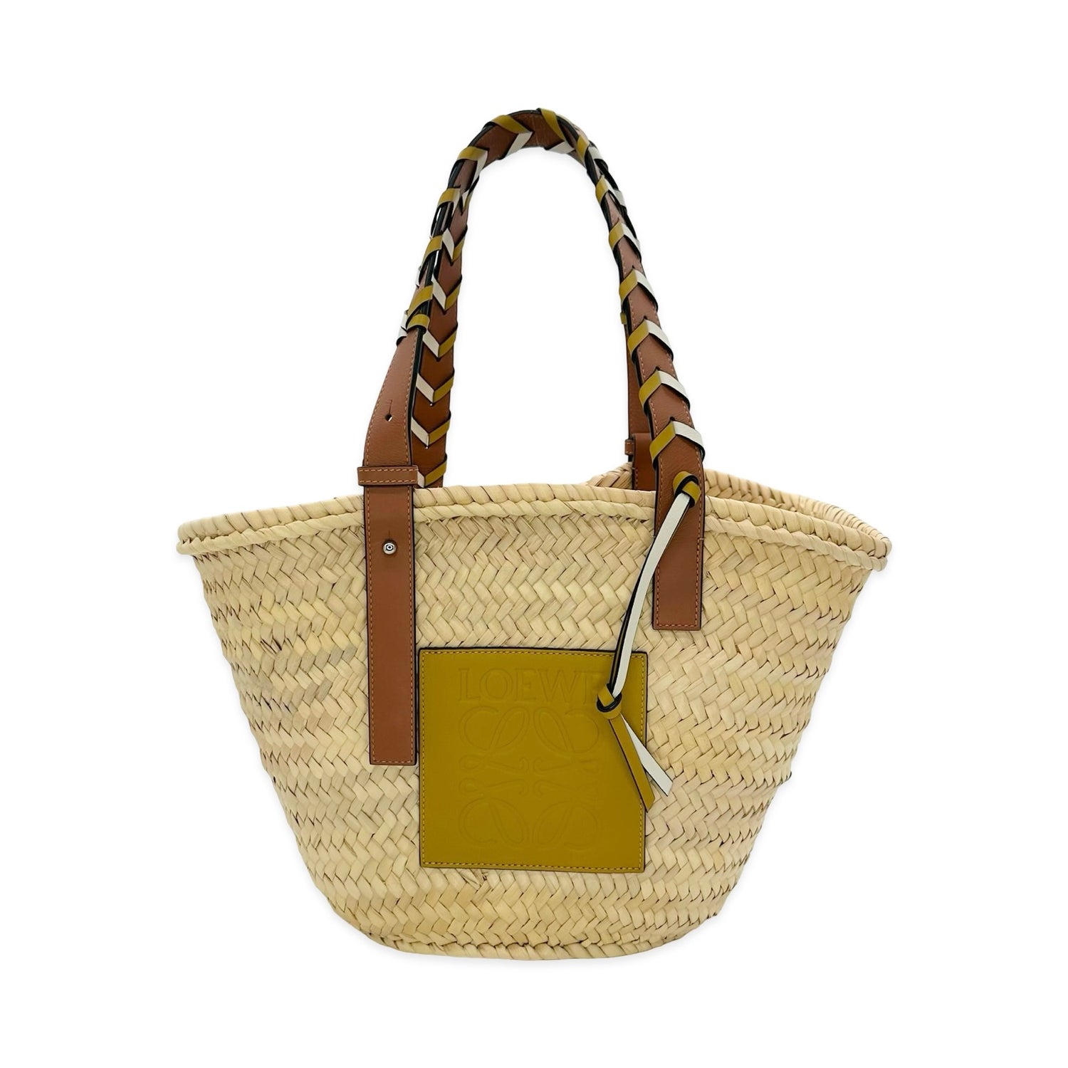 Loewe Woven Raffia Braided Leather Panier Basket Tote