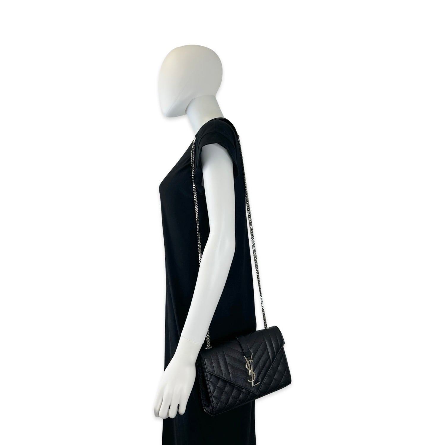 Saint Laurent Grain de Poudre Small Triquilt Chain Bag
