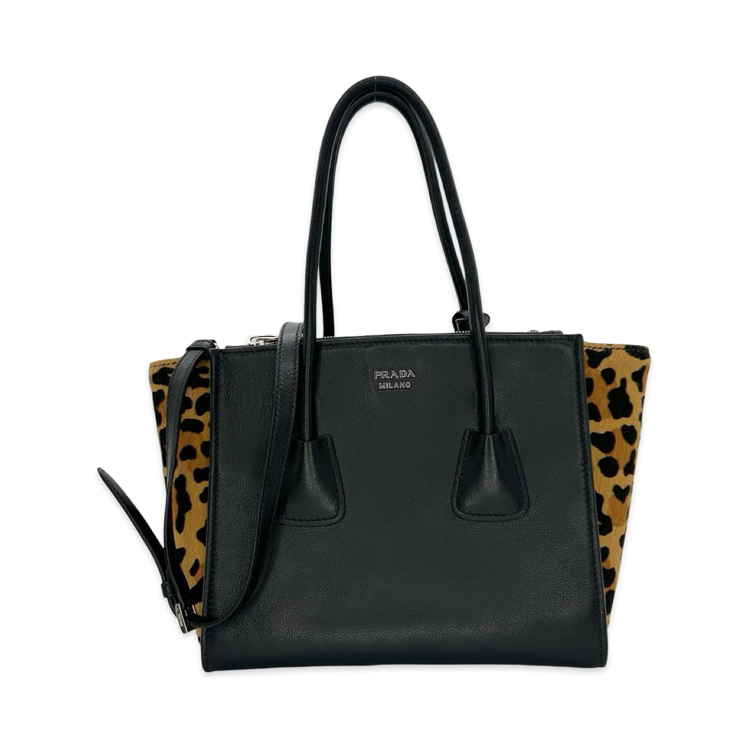 Prada Leather Calf Hair Twin Pocket Tote