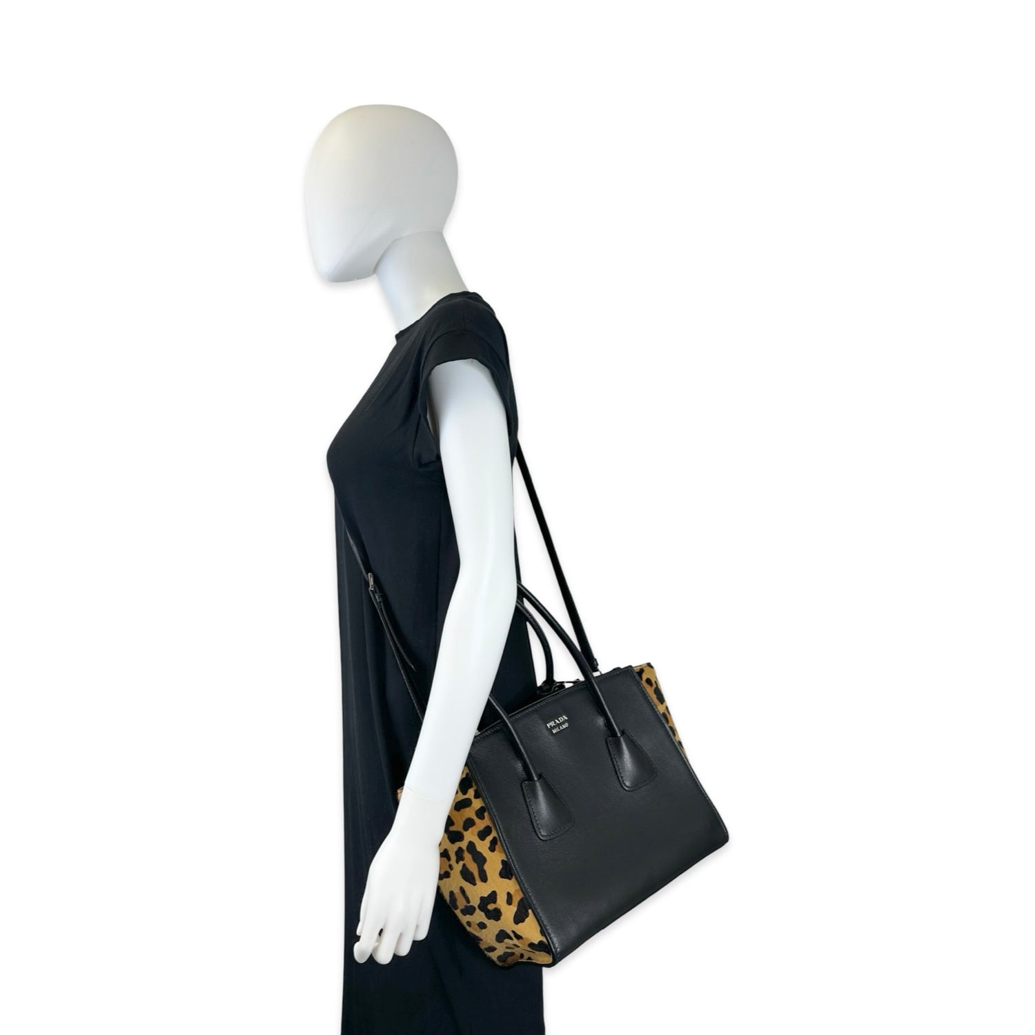 Prada Leather Calf Hair Twin Pocket Tote